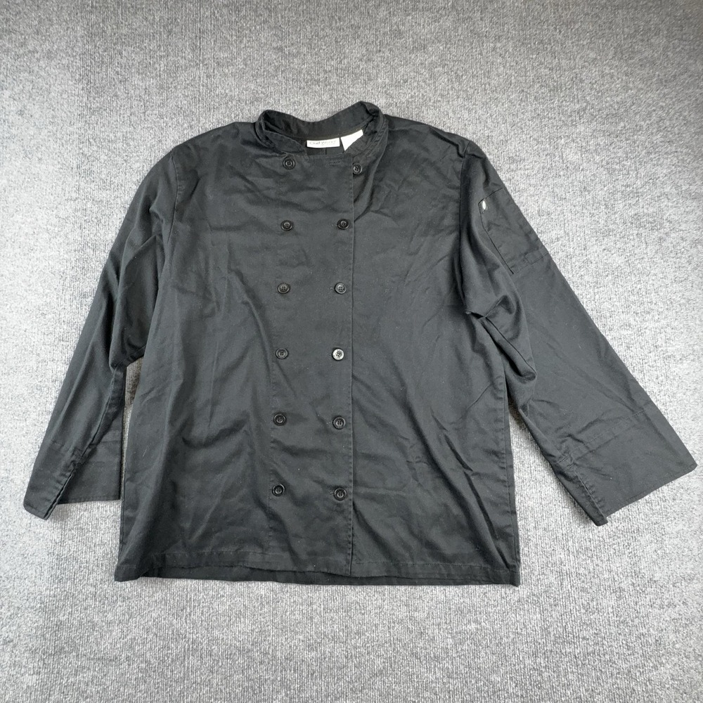 Chef Works Chef Coat Mens XL Black Long Sleeve Double Breasted Uniform Jacket